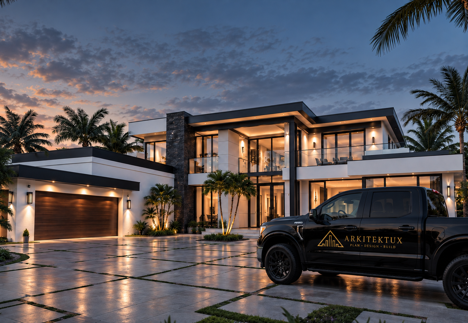 ARKITEKTUX residence and branded construction truck