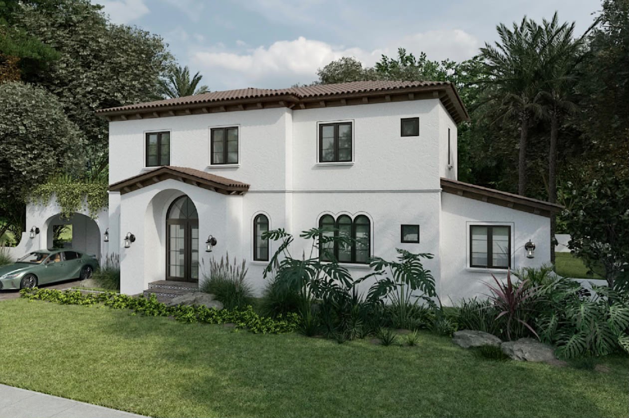 Arched entry of a Mediterranean-style custom residence in Miami