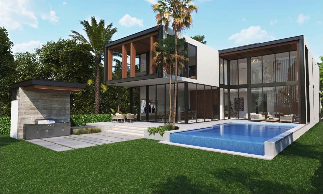Pool terrace of a contemporary luxury home in Miami